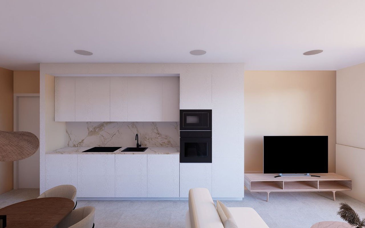 Penthouse-Wohnungen mit 2 Schlafzimmern, 2 Bädern, Dachterrasse, Klimaanlage, Meerblick und Gemeinschaftspool nur 200 m vom Strand