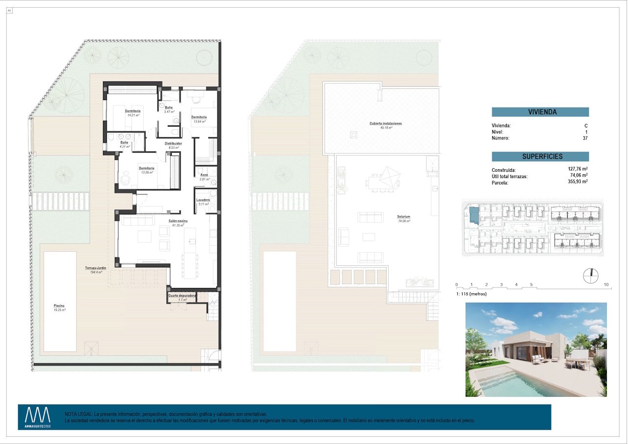 Villen mit 3 Schlafzimmern, 3 Bädern, Dachterrasse, Tiefgaragenstellplatz und Gemeinschaftspool neben Serena Golf
