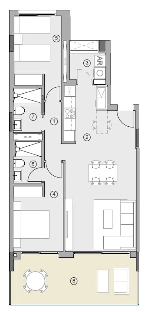 Appartements mit 2 Schlafzimmern, Klimaanlage, Fußbodenheizung in Bädern und Tiefgaragenstellplatz nur 400 m from Strand