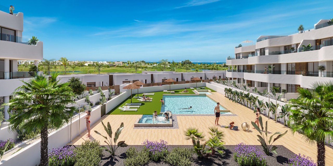 Penthouse-Wohnungen mit 3 Schlafzimmern, 2 Bädern, Dachterrasse, Tiefgaragenstellplatz und Gemeinschaftspool in der Golfanlage La Serena Golf
