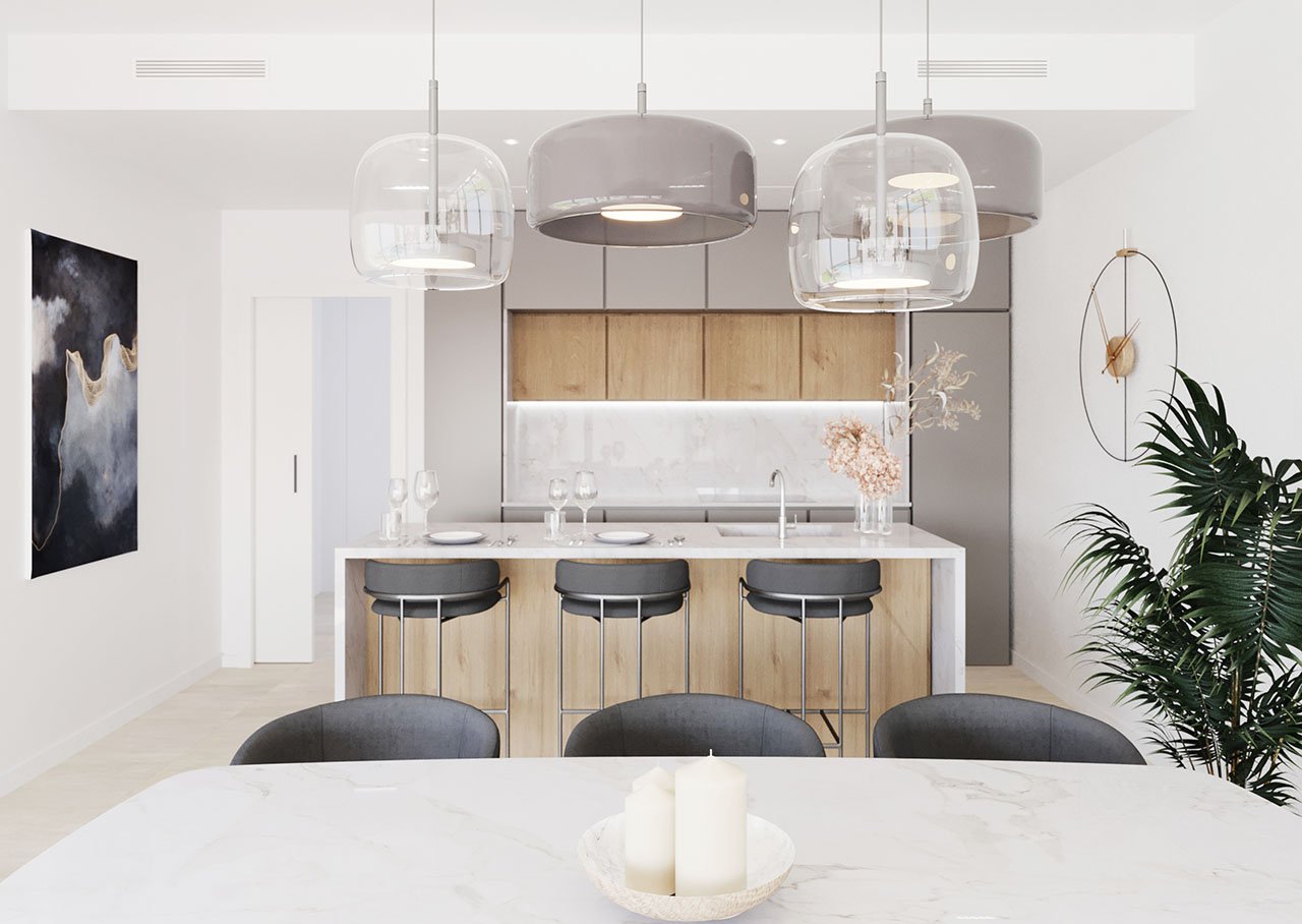 Eingeschossige Villen mit 2 Schlafzimmern, 2 Bädern, optionaler Dachterrasse, Klimaanlage, Meerblick, Kfz-Stellplatz und Privatpool