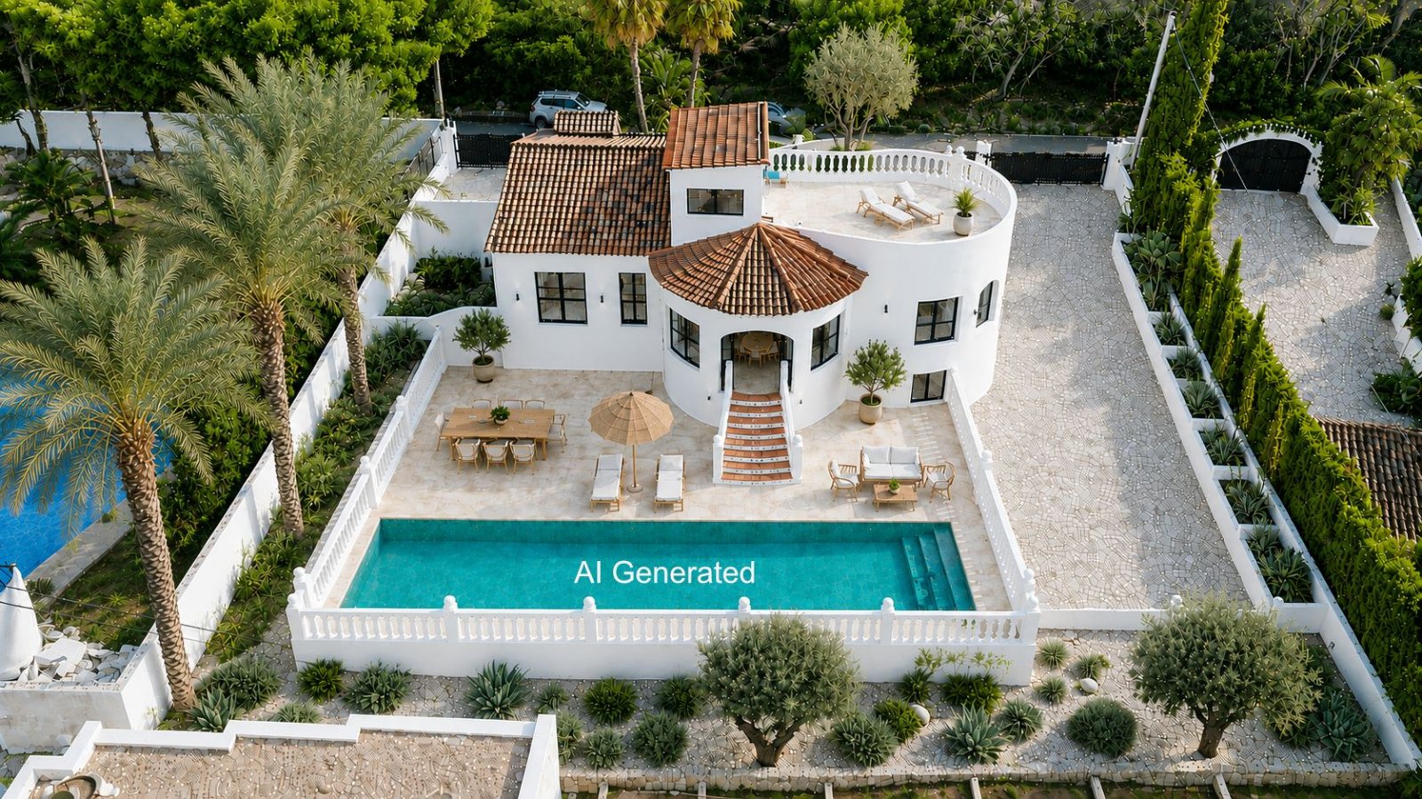 Traditionelle und großzügige Villa mit Privatpool, Garage und Dachterrasse mit Meerblick