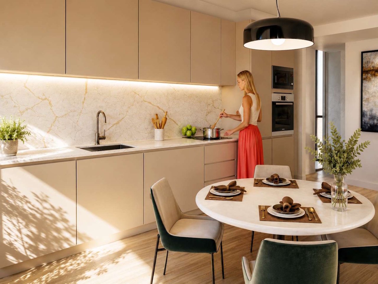 Penthouse-Wohnungen mit 2 Schlafzimmern, Klimaanlage, Fußbodenheizung in Bädern, Tiefgaragenstellplatz und Gemeinschaftspool nur 650 m vom Strand