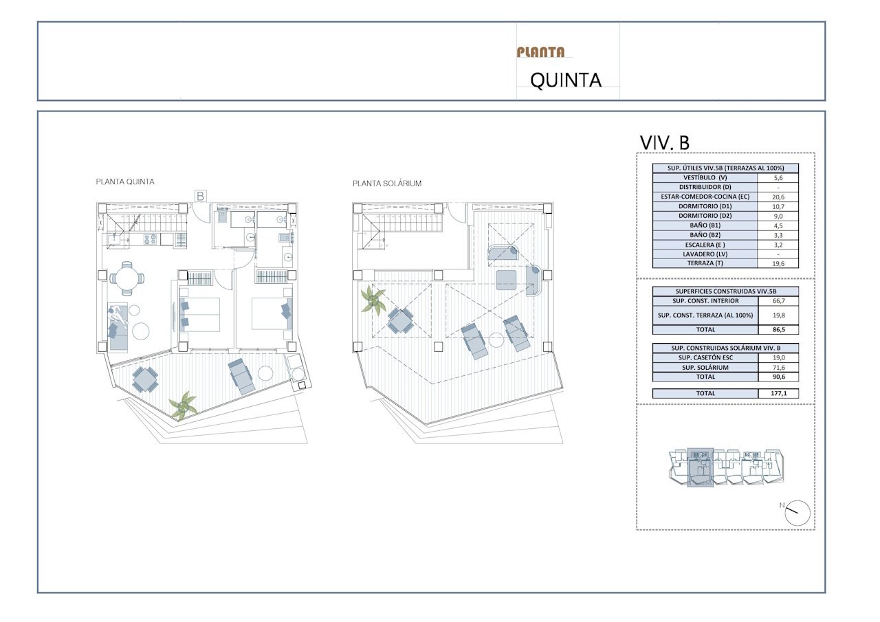 Penthouse-Wohnungen mit 2 Schlafzimmern, Klimaanlage, Fußbodenheizung in Bädern, Tiefgaragenstellplatz und Gemeinschaftspool nur 650 m vom Strand