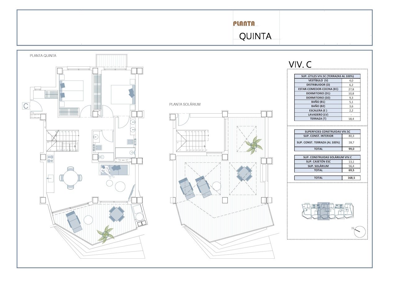 Penthouse-Wohnungen mit 2 Schlafzimmern, Klimaanlage, Fußbodenheizung in Bädern, Tiefgaragenstellplatz und Gemeinschaftspool nur 650 m vom Strand
