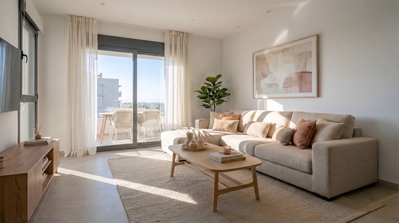 Appartements mit 1 Schlafzimmer, 1 Bad, Vorinstallation Klimaanlage, Einbauküchen mit Elektrogeräten, Tiefgaragenstellplatz und Gemeinschaftspool