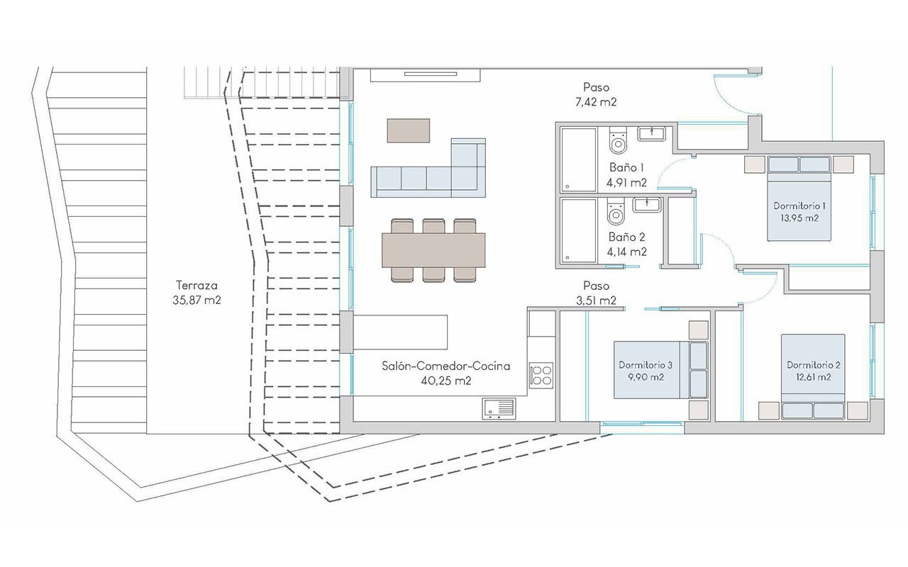 Obergeschoss-Wohnungen mit 3 Schlafzimmern, 2 Bädern, Dachterrasse, Gemeinschaftspool und Meerblick