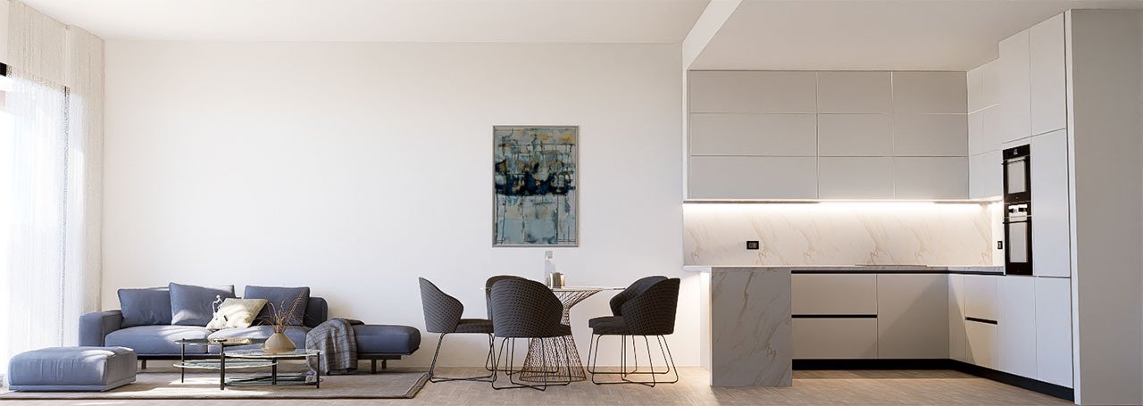 Obergeschoss-Wohnungen mit 2 Schlafzimmern, 2 Bädern, Dachterrasse, Gemeinschaftspool und Meerblick