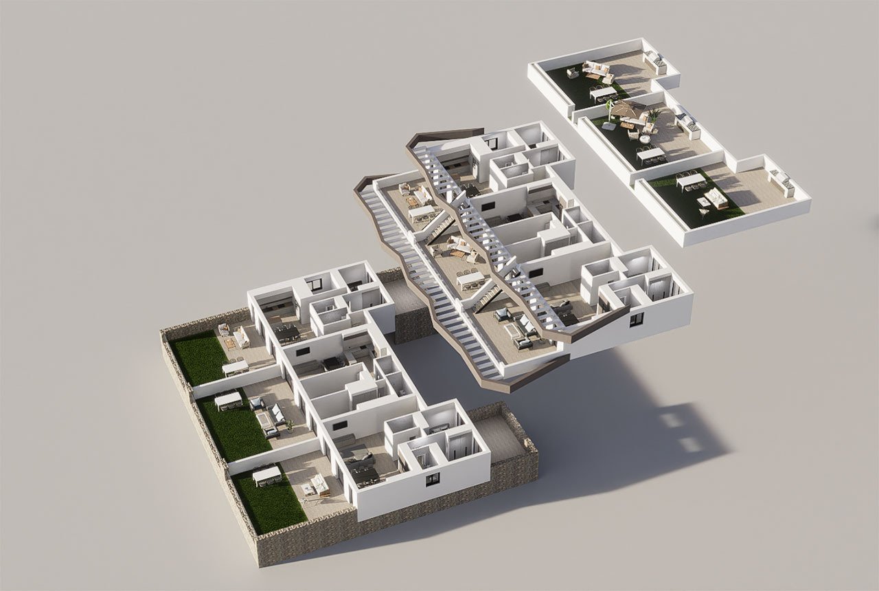 Obergeschoss-Wohnungen mit 2 Schlafzimmern, 2 Bädern, Dachterrasse, Gemeinschaftspool und Meerblick