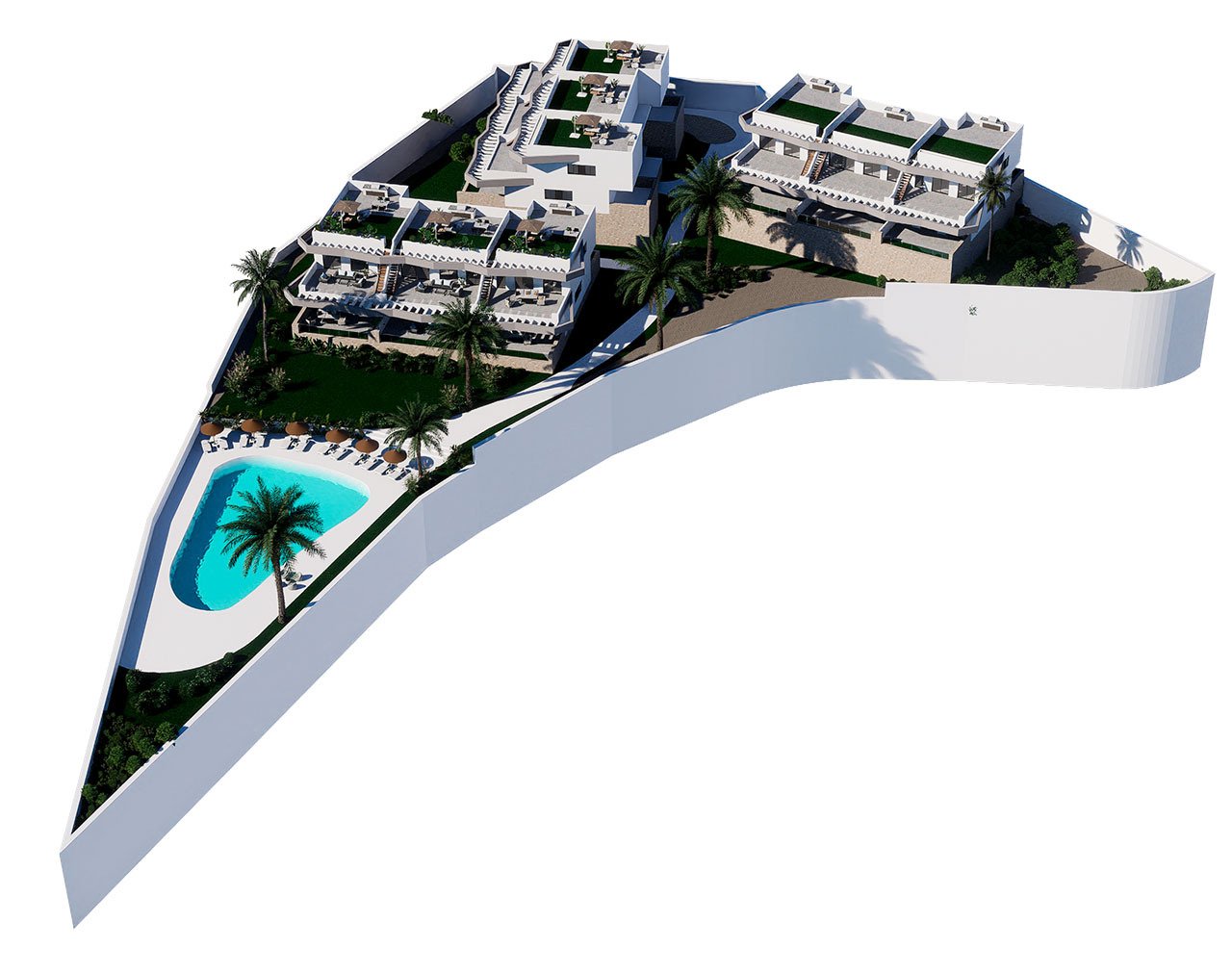 Obergeschoss-Wohnungen mit 2 Schlafzimmern, 2 Bädern, Dachterrasse, Gemeinschaftspool und Meerblick