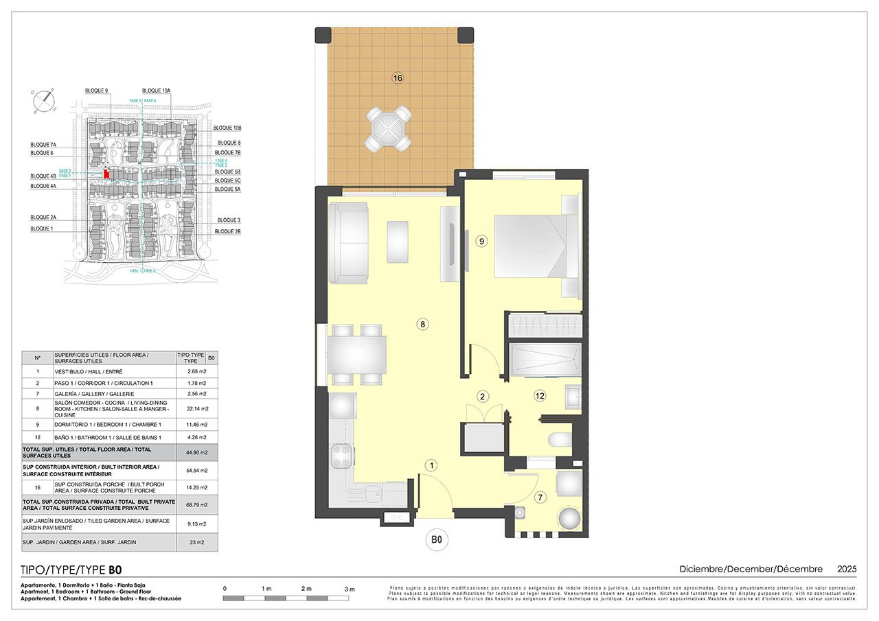 1 bed apartments with underground parking space and communal pool only 500 m from the beach