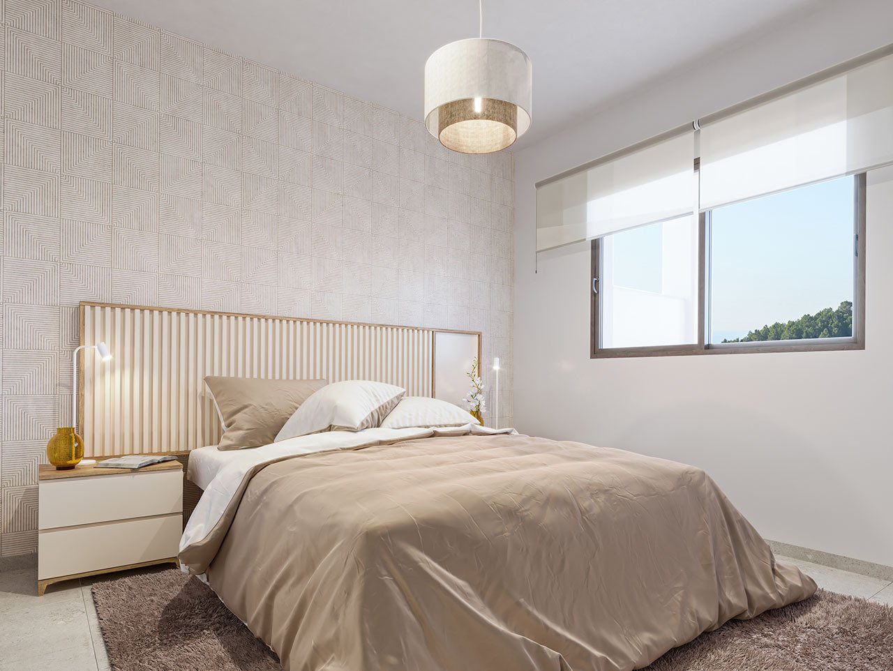 1 bed apartments with underground parking space and communal pool only 500 m from the beach