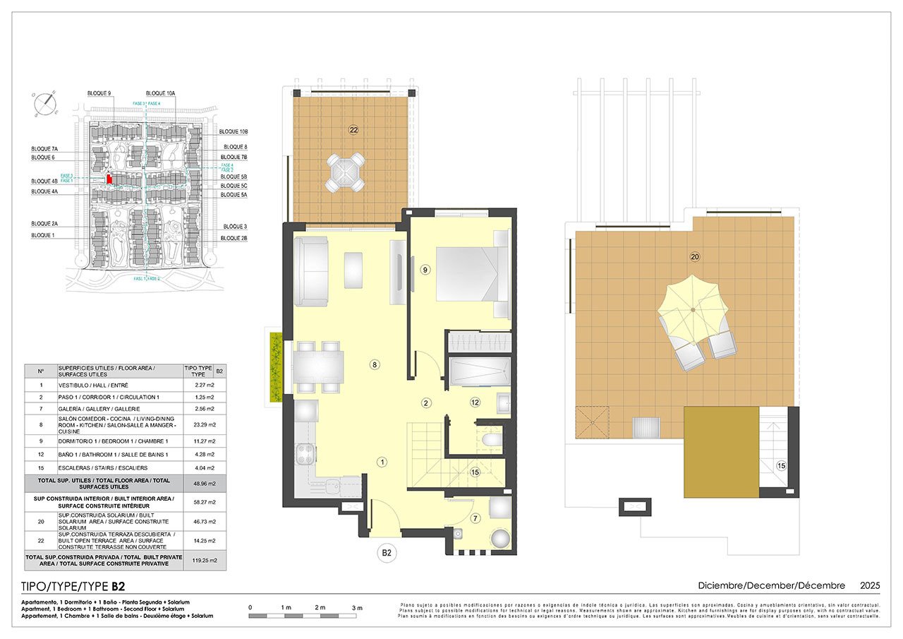1 bed penthouses with roof terrace, underground parking space and communal pool only 500 m from the beach