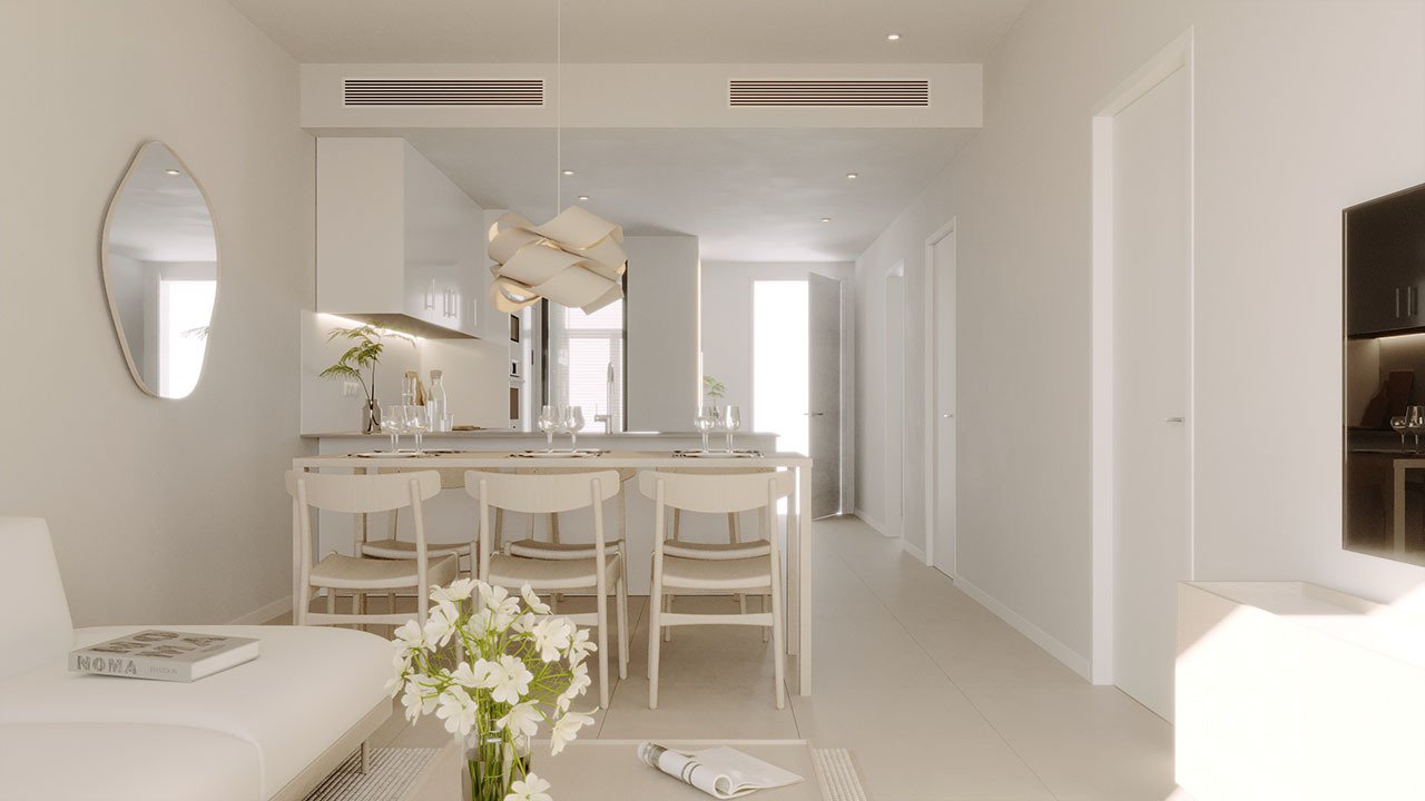 Apartments with 3 bedrooms, 2 bathrooms, air conditioning, private parking and communal pool