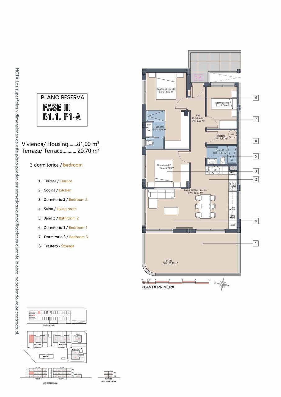 Apartments with 3 bedrooms, 2 bathrooms, communal pool and private parking at the La Serena Golfresort