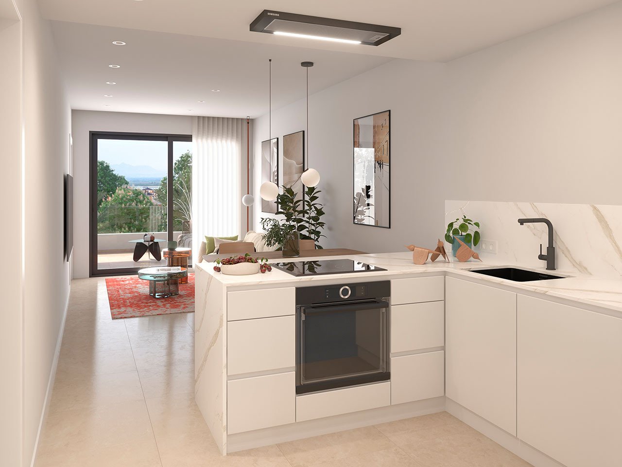 Apartments with 2 bedrooms, 2 bathrooms, furniture, sea views, parking in underground car park and communal pool