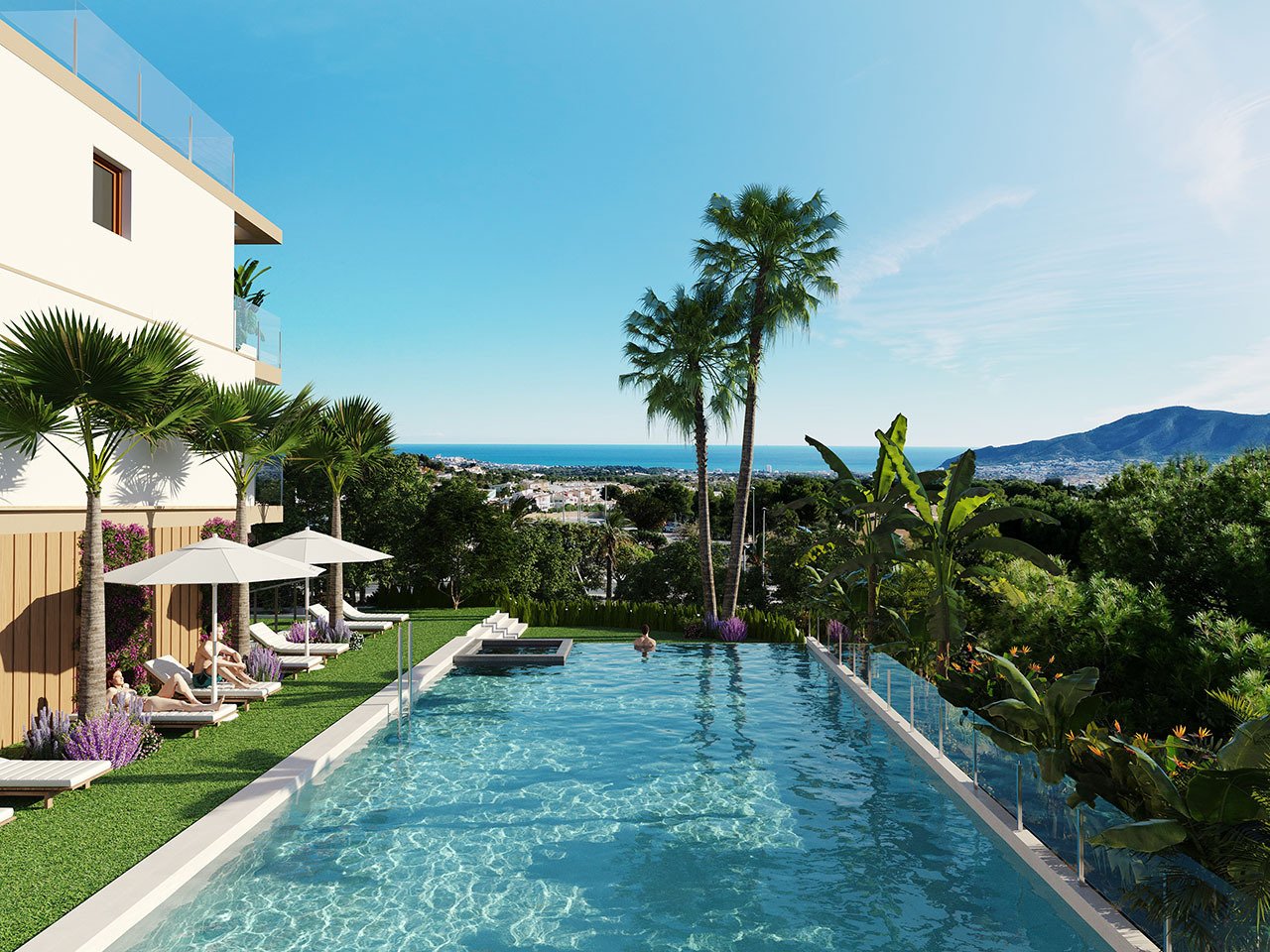 La Nucia: Townhouses with 4 bedrooms, 3 bathrooms, guest toilet, sea views, air conditioning, private parking and communal pool 