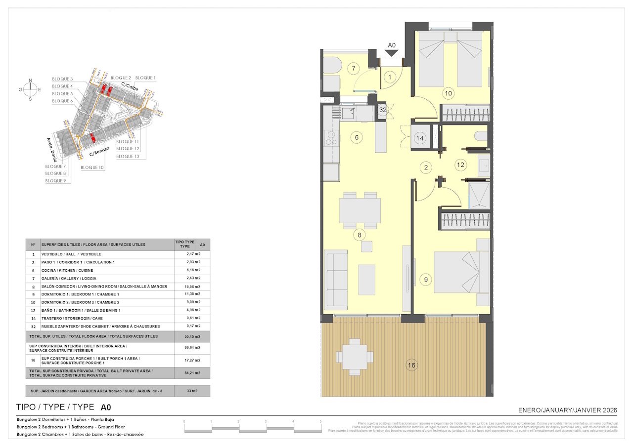 Ground floor apartments with 2 bedrooms, 1 - 2 bathrooms, private parking, communal pools and heated whirlpools