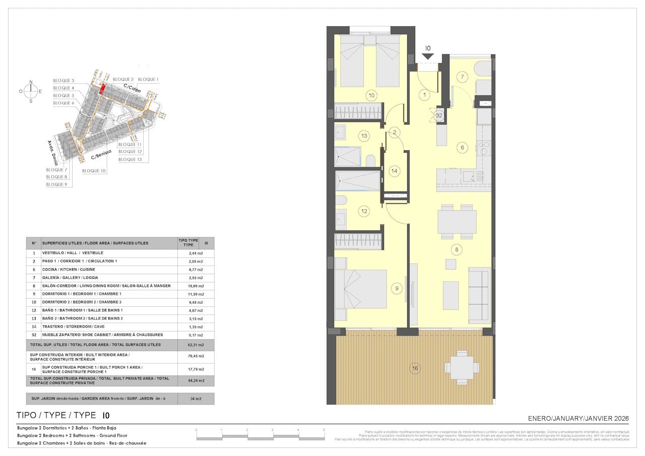 Ground floor apartments with 2 bedrooms, 1 - 2 bathrooms, private parking, communal pools and heated whirlpools