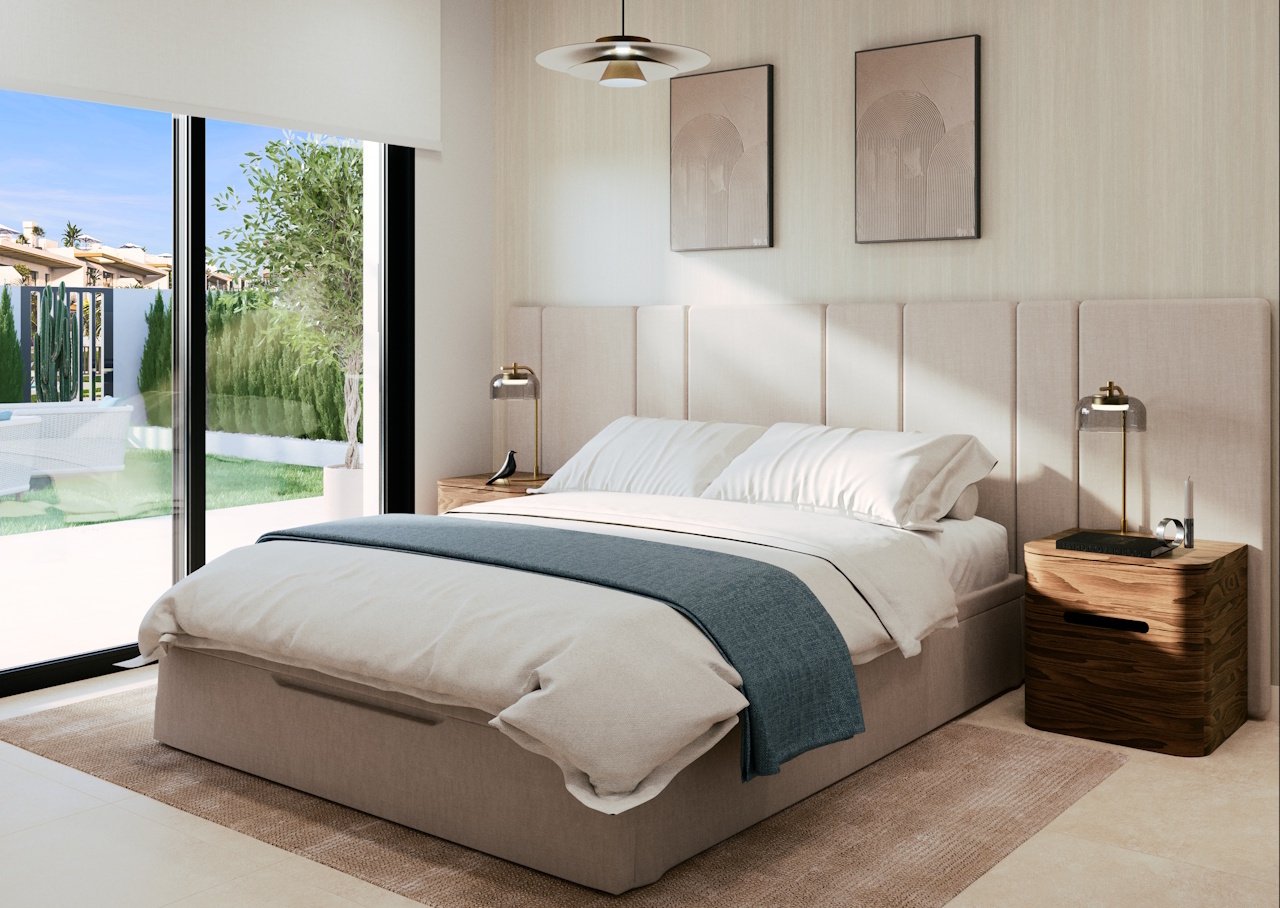 Top floor apartments with 3 bedrooms, 2 bathrooms, roof terrace, private parking, communal pools and heated whirlpools