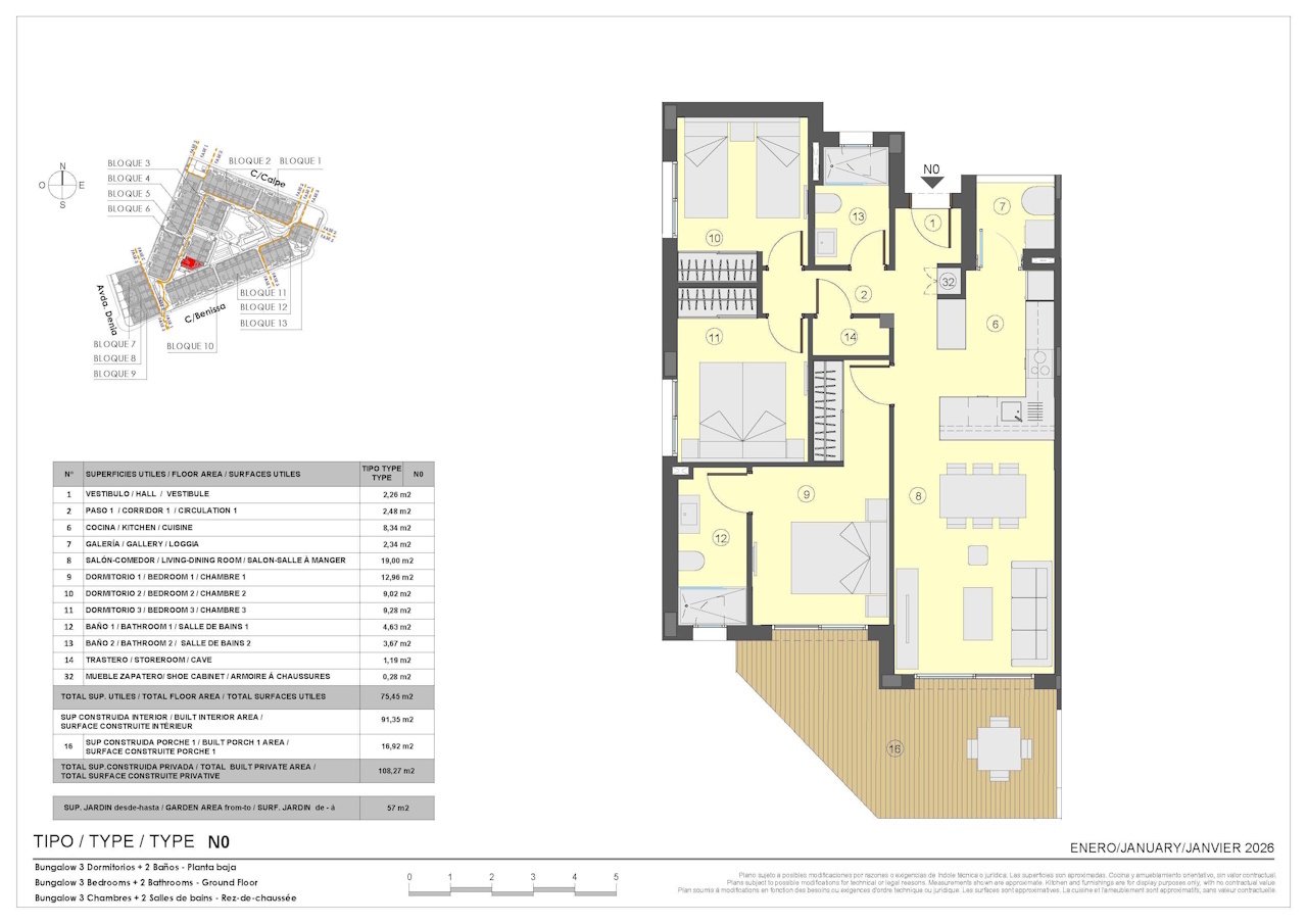 Ground floor apartments with 3 bedrooms, 2 bathrooms, private parking, communal pools and heated whirlpools