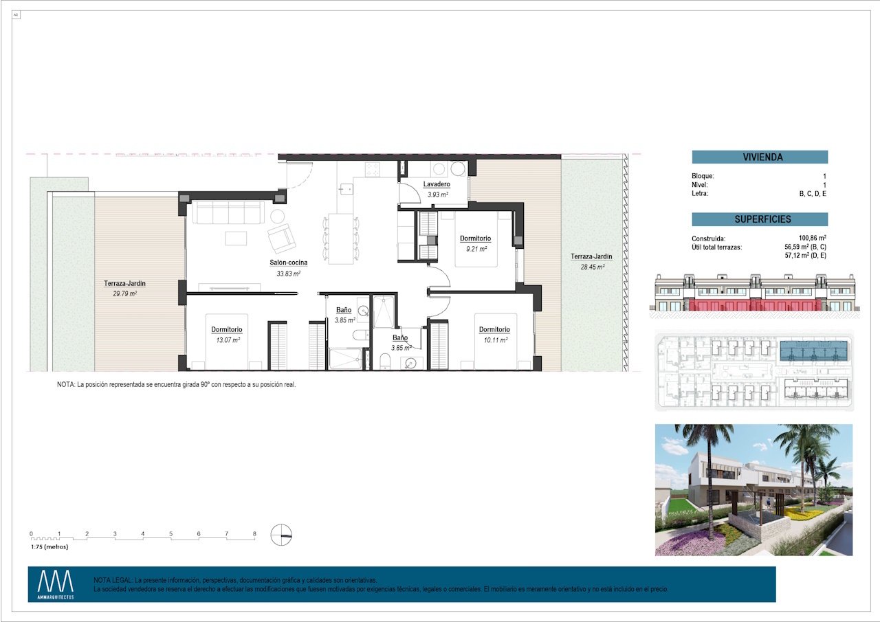 Ground floor apartments with 3 bedrooms, 2 bathrooms, underground parking space and communal pool beside Serena Golf