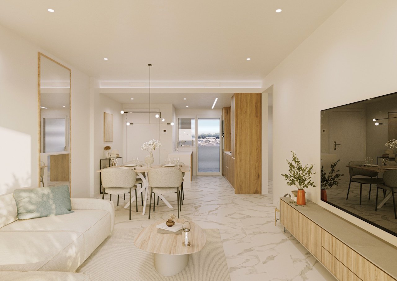 Penthouses with 2 bedrooms, air conditioning, underfloor heating in bathrooms and parking in underground car park only 400 m from the beach