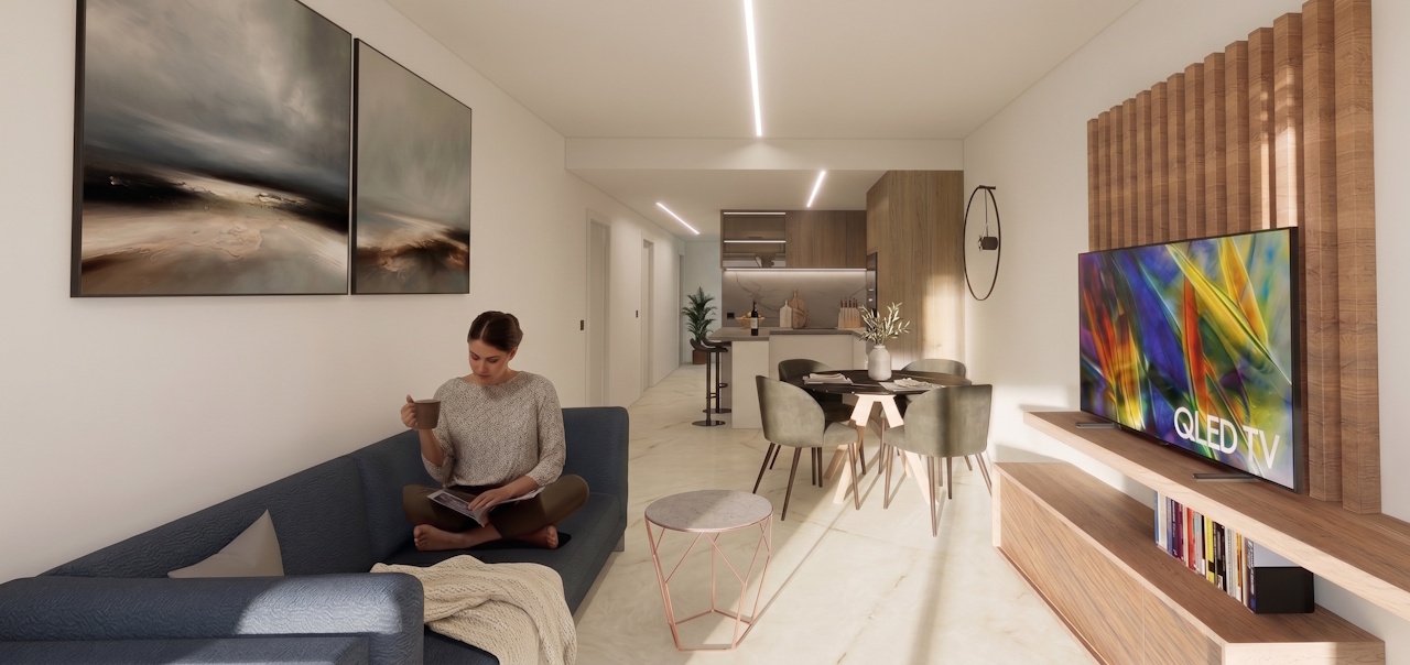 Apartments with 3 bedrooms and 2 bathrooms in a gated complex with communal pool and spa