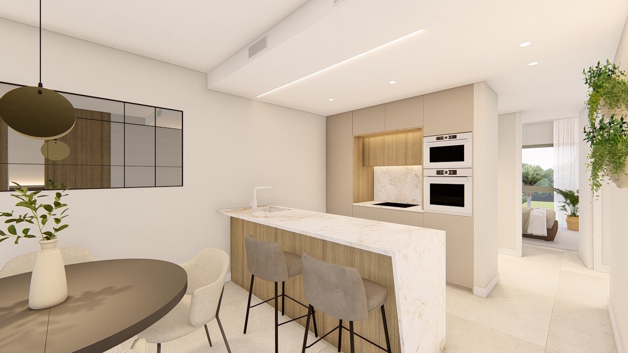 Penthouses with 3 bedrooms, air conditioning, private parking and communal pool, set within a beautiful golf resort just 500 metres from the beach