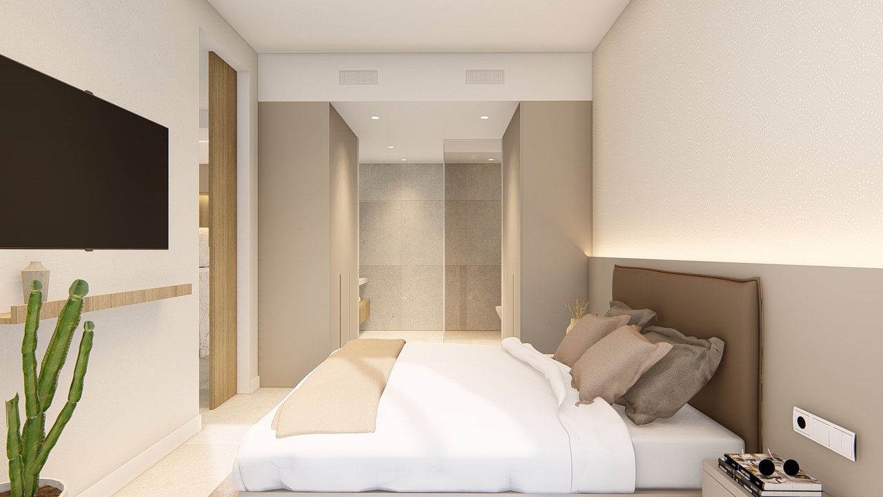 Penthouses with 3 bedrooms, air conditioning, private parking and communal pool, set within a beautiful golf resort just 500 metres from the beach