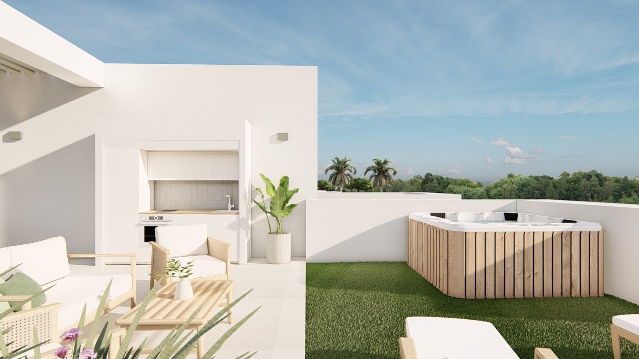 Penthouses with 3 bedrooms, air conditioning, private parking and communal pool, set within a beautiful golf resort just 500 metres from the beach