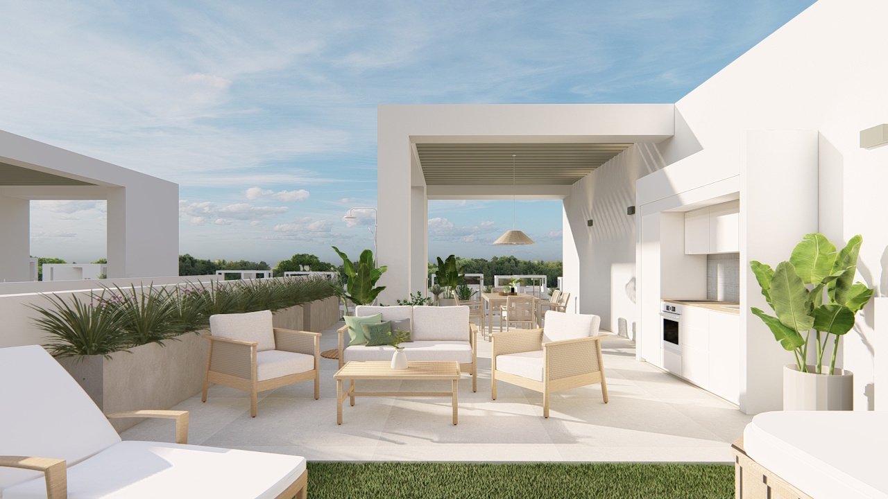 Penthouses with 3 bedrooms, air conditioning, private parking and communal pool, set within a beautiful golf resort just 500 metres from the beach