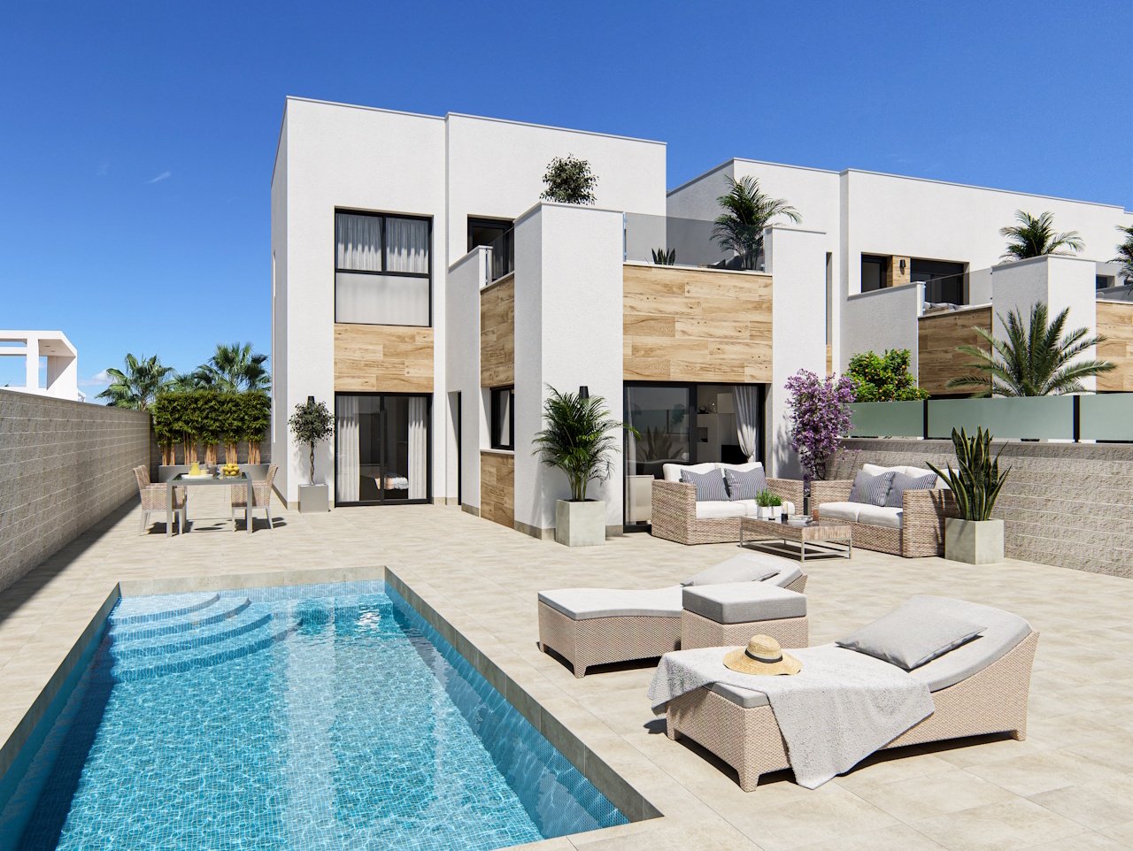 Exklusive detached villas with 3 bedrooms, 2 bathrooms, guest toilet, roof terrace, air conditioning, private pool and private parking