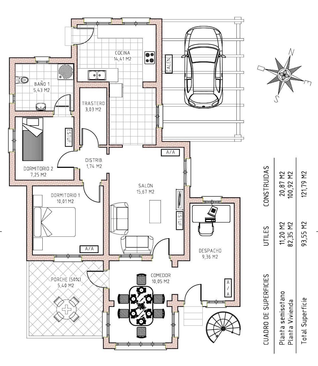 3 bedroom, 1 bathroom Villa with roof terrace and carport in a quiet location