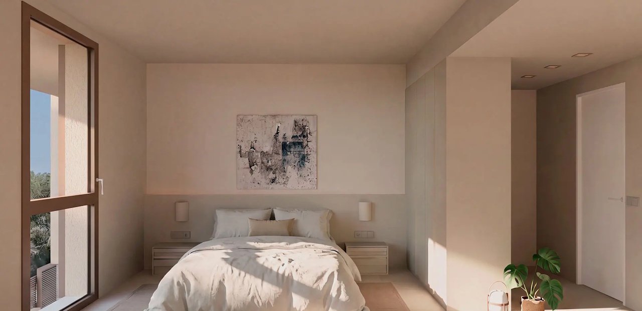 Apartments with 3 bedrooms, 2 bathrooms, air conditioning, private parking and communal pool just 750 m from the beach