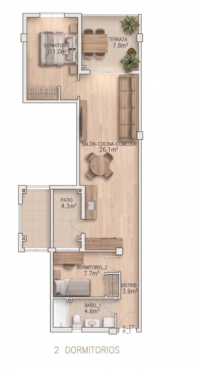 Apartments with 2 bedrooms, 1 - 2 bathrooms, pre installation air conditioning, optional parking in underground car park and communal pool