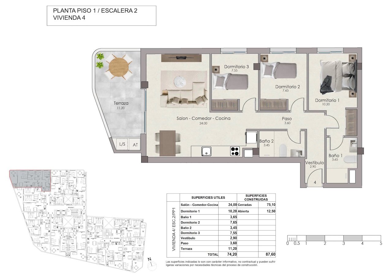Apartments with 3 bedrooms, 2 bathrooms, pre-installation A/C and communal pool only 1 km from the beach