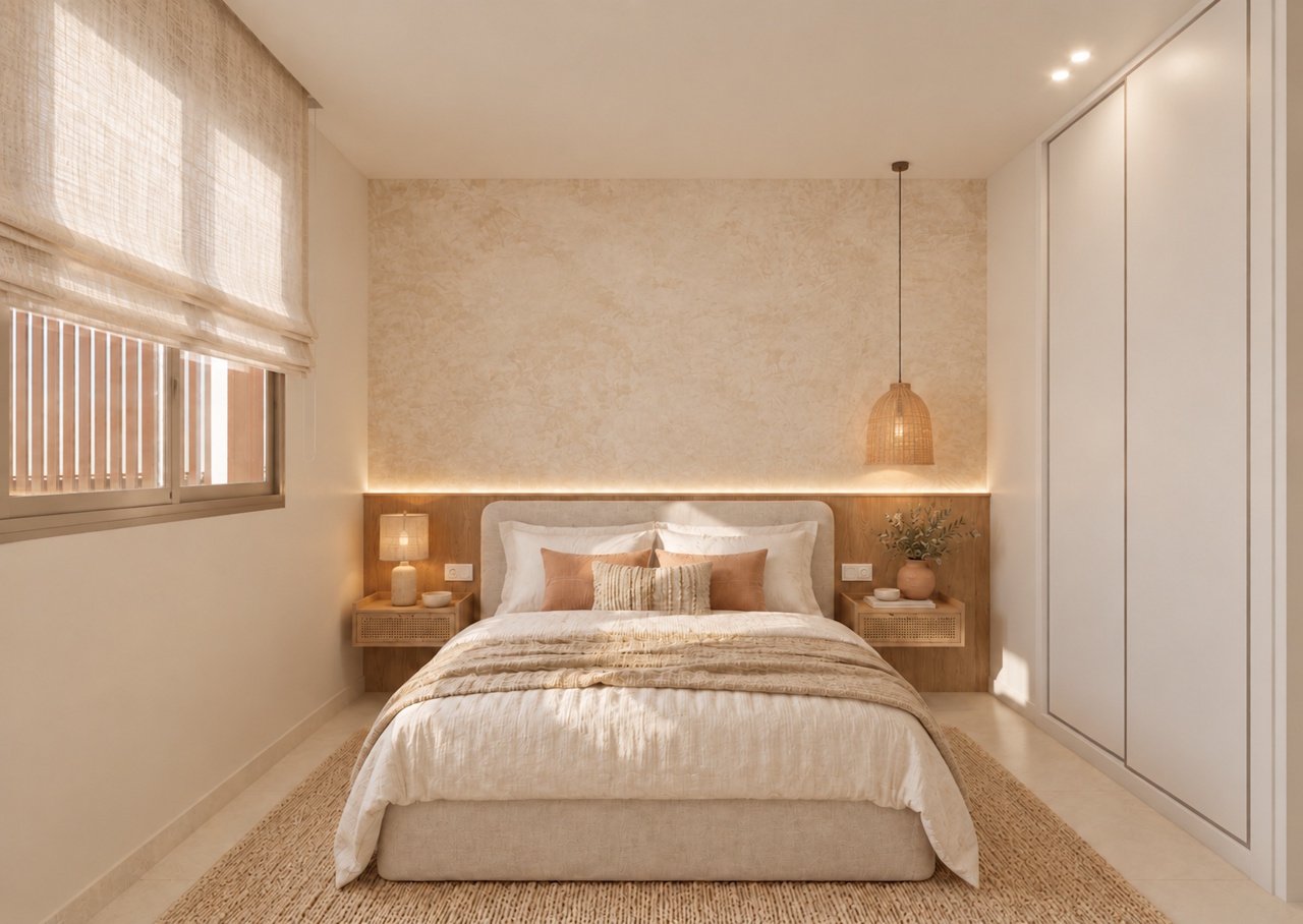 Penthouses with 1 bedroom, 1 bathroom, huge terrace, pre-installation A/C and communal pool only 1 km from the beach