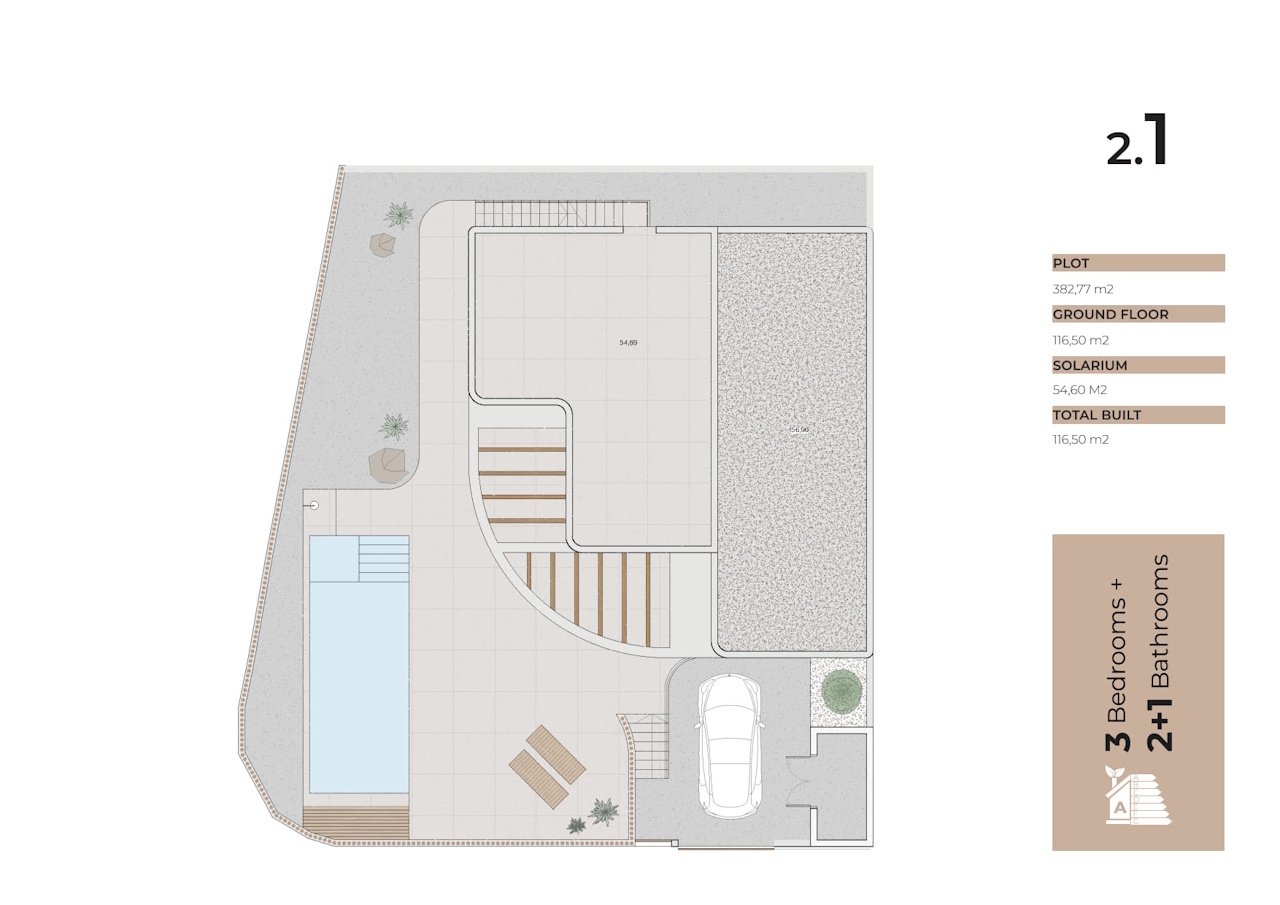 One level villas with 3 bedrooms, 2 bathrooms, toilet, private pool and private parking at La Finca Resort