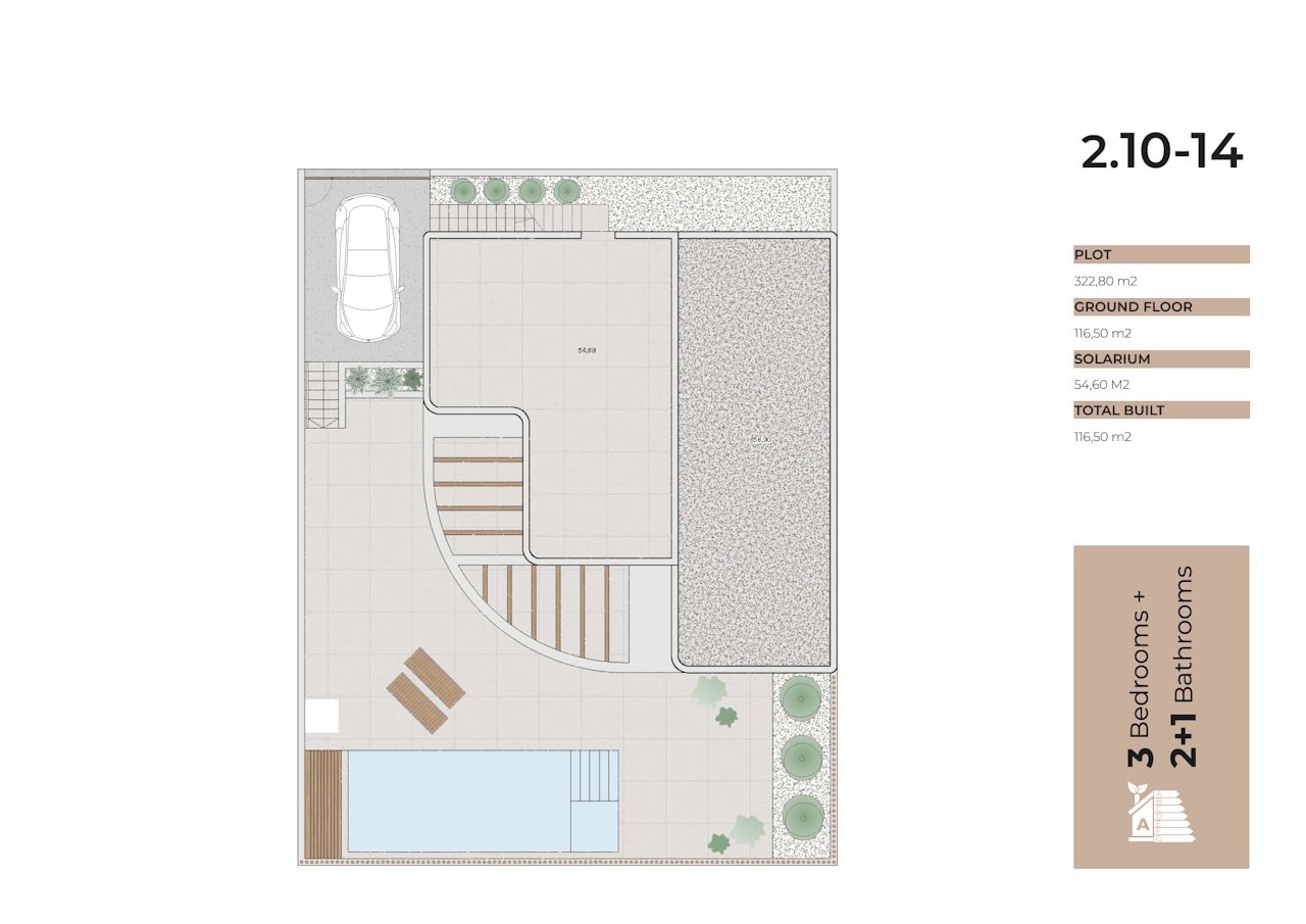 One level villas with 3 bedrooms, 2 bathrooms, toilet, private pool and private parking at La Finca Resort