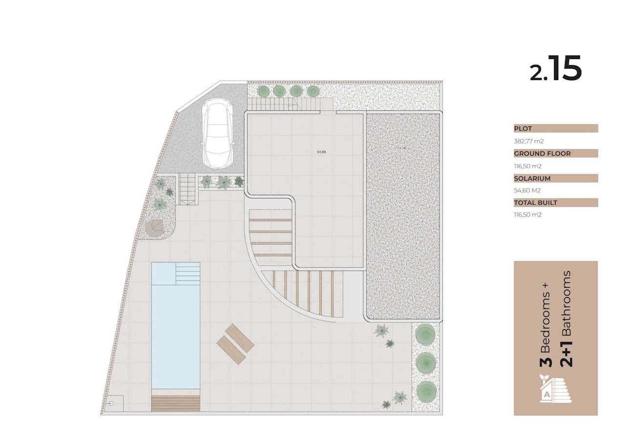 One level villas with 3 bedrooms, 2 bathrooms, toilet, private pool and private parking at La Finca Resort