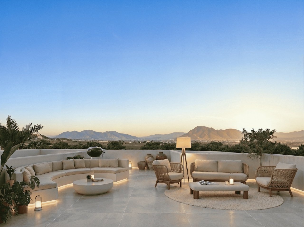 One level villas with 3 bedrooms, 2 bathrooms, toilet, private pool and private parking at La Finca Resort