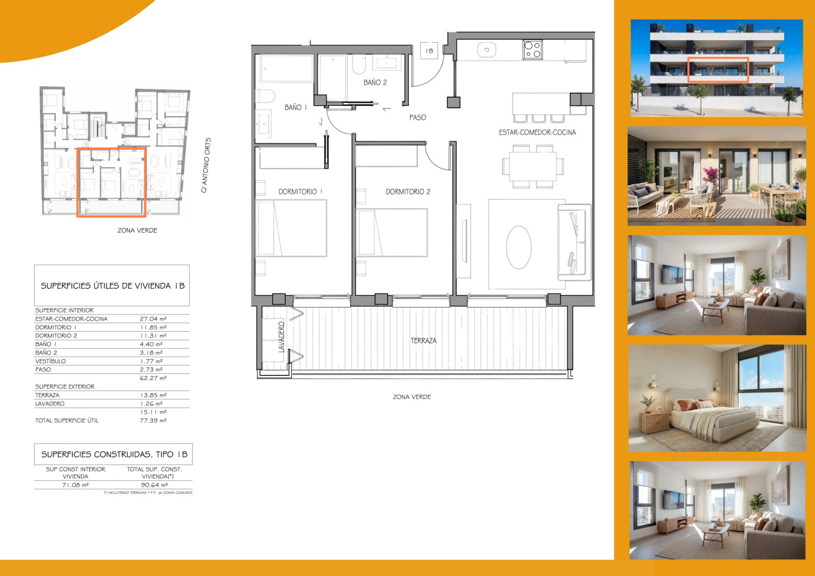 Apartments with 2 bedrooms, 2 bathrooms, fitted kitchens with electrical appliances, private parking and communal pool