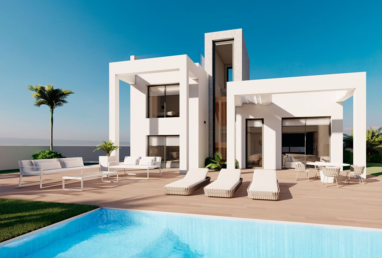 Exclusiv 3 bed villas with sea views, roof terraces, private pool and optional basement