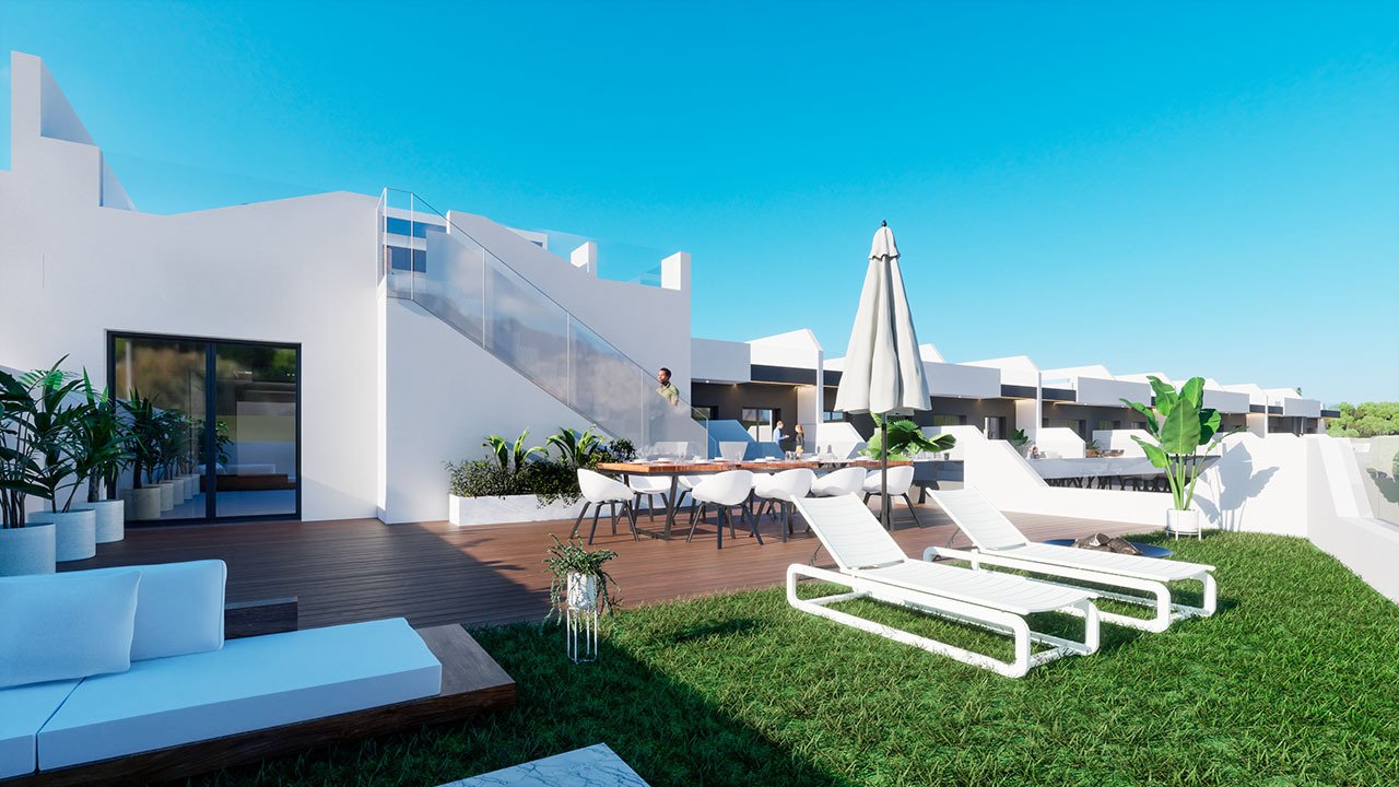 Penthouses with 3 bedrooms, 2 bathrooms, roof terrace, toilet, private pool and fitted kitchens with white goods