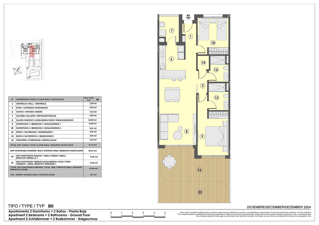Apartments with 2 bedrooms, 2 bathrooms, underfloor heating in bathrooms, air conditioning and communal pool only 250 m from the sea