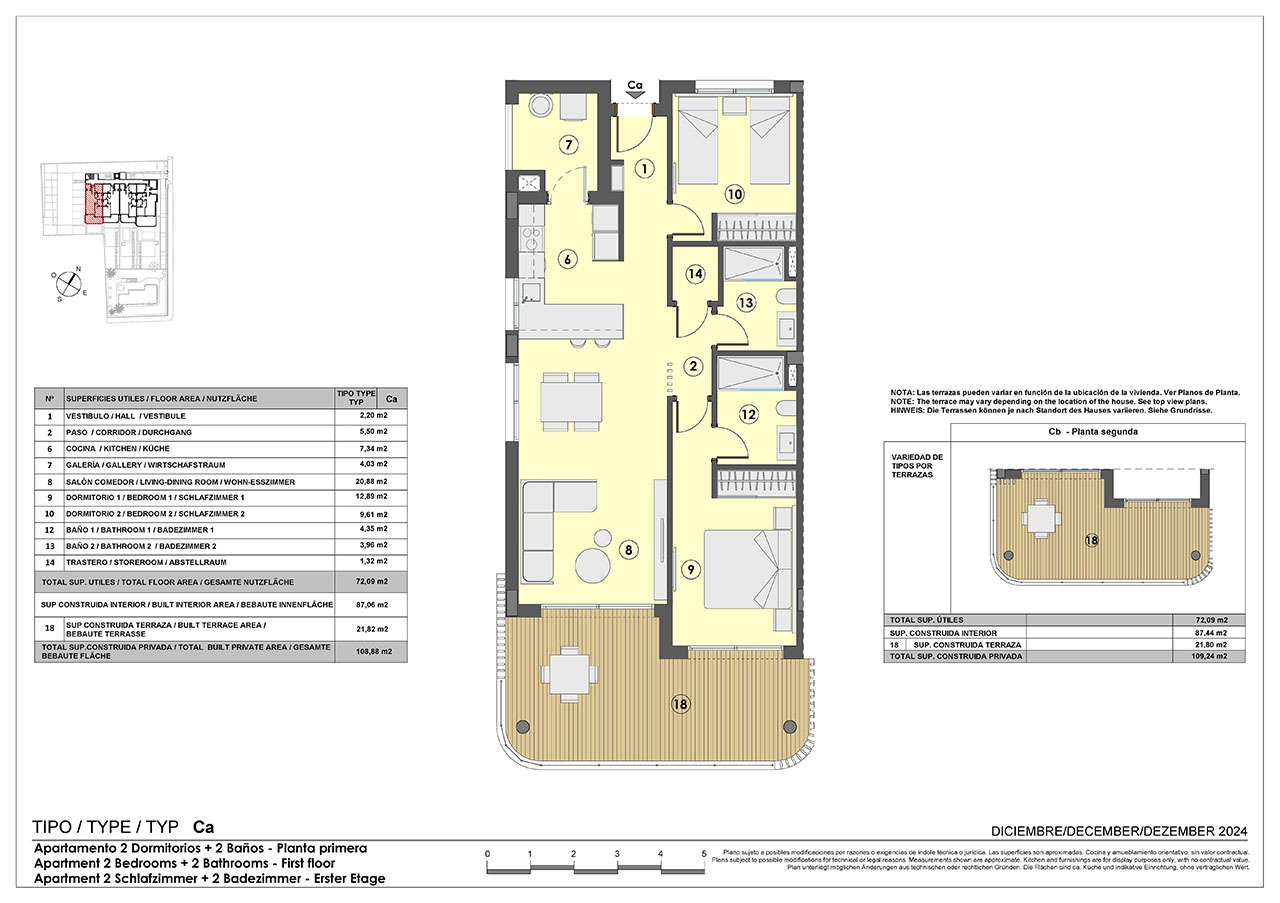 Apartments with 2 bedrooms, 2 bathrooms, underfloor heating in bathrooms, air conditioning and communal pool only 250 m from the sea