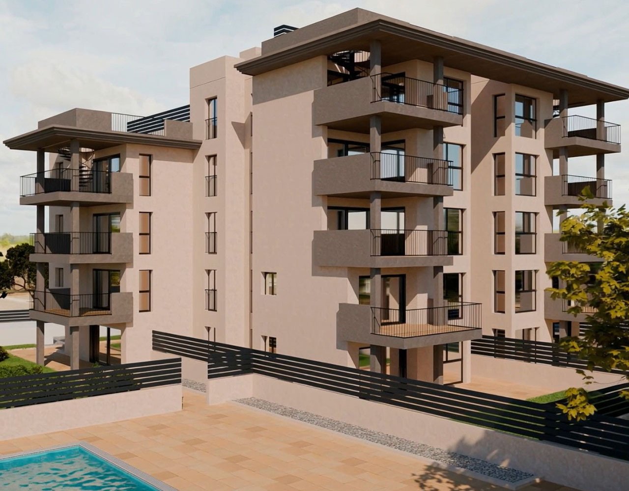 Penthouses with 3 bedrooms, 2 bathrooms, air conditioning, underfloor heating, private parking and communal pool only 500 m from the beach