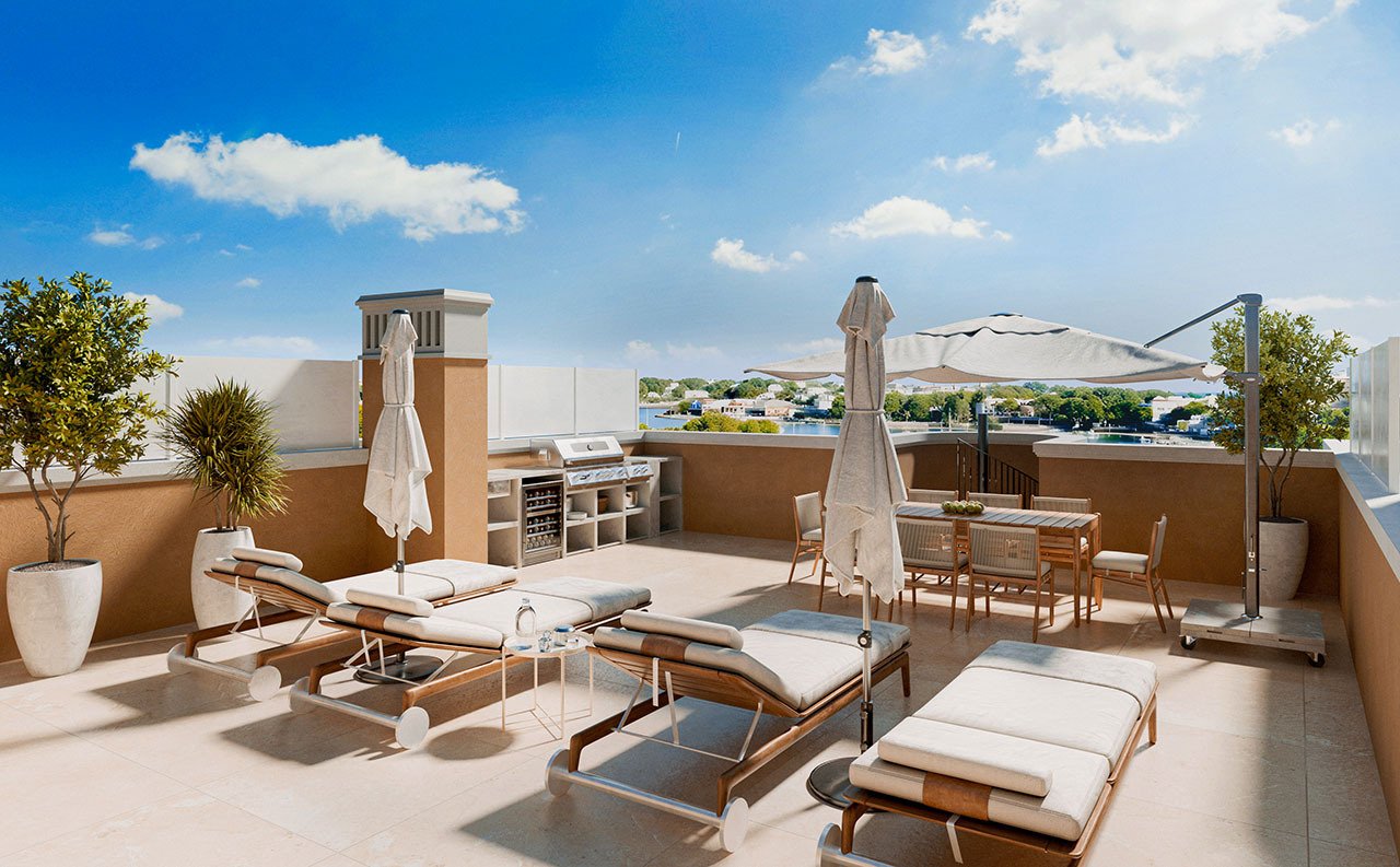 Penthouses with 2 bedrooms, 2 bathrooms, roof terrace,fitted kitchen with white goods, air conditioning and private parking only 150 m from the marina