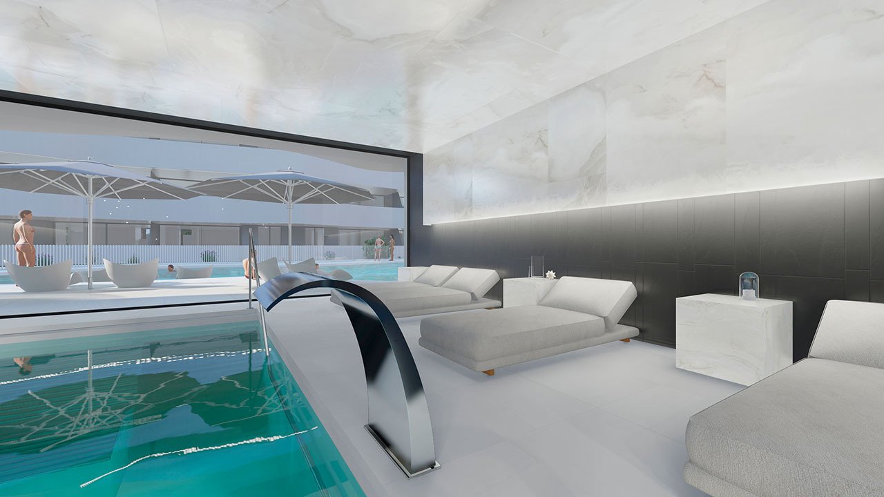 Áticos de 2 dormitorios y 2 baños con aire acondicionado en una urbanización cerrada con piscina comunitaria y SPA